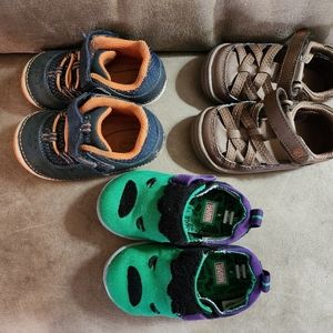 Toddler size 5 Stride Rite Brown Sandals, Blue Sneakers & Marvel Hulk Toms